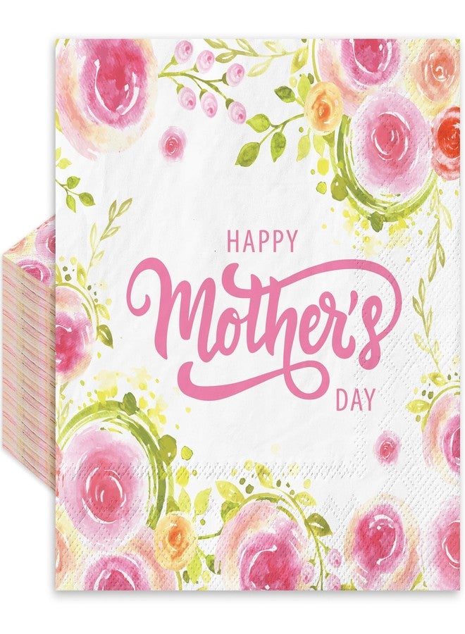 Whaline 80Pcs Mother's Day Paper Napkin Watercolor Pink Floral Disposable Napkins Rose Flower Luncheon Dinner Napkin for Spring Mother's Day Supplies - Image 1